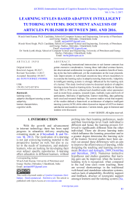 Learning styles based adaptive intelligent tutoring systems: document analysis of articles published between 2001 and 2016