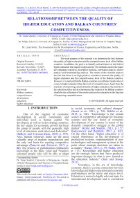 Relationship between the quality of higher education and Balkan countries' competitiveness