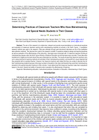 Determining practices of classroom teachers who have mainstreaming and special needs students in their classes