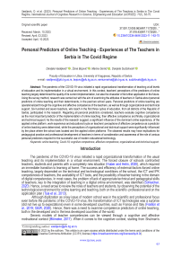 Personal predictors of online teaching - experiences of the teachers in Serbia in the COVID regime