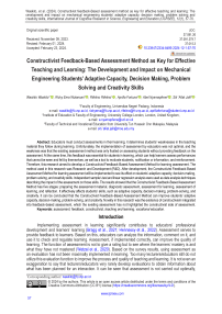 Constructivist Feedback-Based Assessment Method as Key for Effective Teaching and Learning: The Development and Impact on Mechanical Engineering Students’ Adaptive Capacity, Decision Making, Problem Solving and Creativity Skills