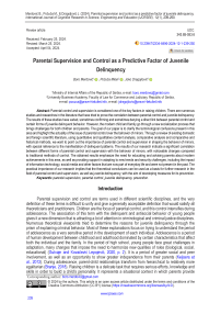 Parental Supervision and Control as a Predictive Factor of Juvenile Delinquency