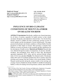 Influence of bio-climatic conditions of mount Zlatibor on health tourism