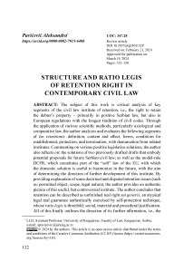 Structure and ratio legis of retention right in contemporary civil law