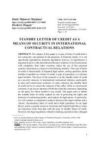Standby letter of credit as a means of security in international contractual relations