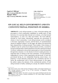 On local self-government and its constitutional position in Serbia