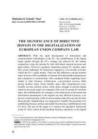 The significance of Directive 2019/1151 in the digitalization of European Union company law