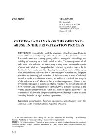 Criminal analysis of the offense – abuse in the privatization process