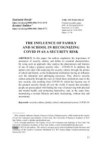 The influence of family and school in recognizing Covid 19 as a security risk