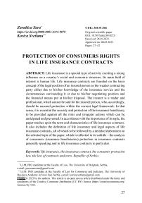 Protection of consumers rights in life insurance contracts