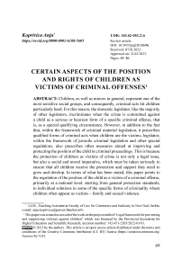 Certain aspects of the position and rights of children as victims of criminal offenses