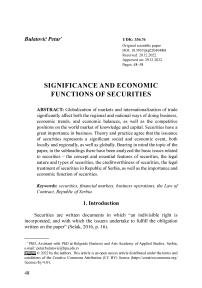 Significance and economic functions of securities