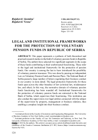 Legal and instituional frameworks for the protection of voluntary pension funds in Republic of Serbia