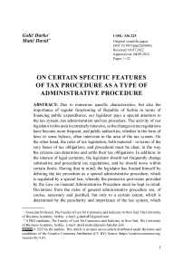 On certain specific features of tax procedure as a type of administrative procedure