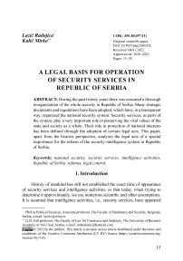 A legal basis for operation of security services in Republic of Serbia