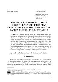 The “Belt and Road” initiative from the aspect of the new geostrategy and the impact on the safety factors in road traffic