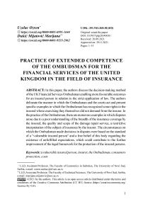 Practice of extended competence of the Ombudsman for the financial services of the United Kingdom in the field of insurance