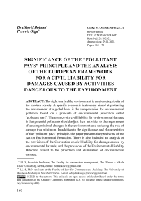 Significance of the “pollutant pays” principle and the analysis of the Еuropean framework for a civil liability for damages caused by activities dangerous to the environment