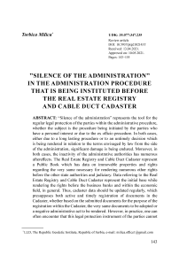 ''Silence of the administration'' in the administration procedure that is being instituted before the real estate registry and cable duct cadaster