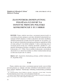 Zloupotreba dominantnog položaja uz osvrt na osnovne principe politike konkurencije u EU i Srbiji