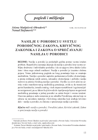 Nasilje u porodici u svetlu Porodičnog zakona, Krivičnog zakonika i Zakona o sprečavanju nasilja u porodici