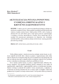 Aktuelizacija pitanja ponovnog uvođenja smrtne kazne u krivično zakonodavstvo