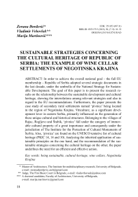 Sustainable strategies concerning the cultural heritage of Republic of Serbia: The example of wine cellar settlements of Negotinska Krajina