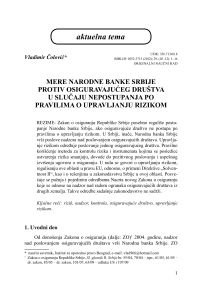 Mere Narodne banke Srbije protiv osiguravajućeg društva u slučaju nepostupanja po pravilima o upravljanju rizikom