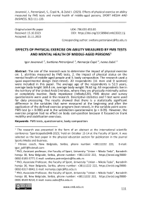Effects of phyisical exercise on ability measured by FMS tests and mental health of middle-aged persons