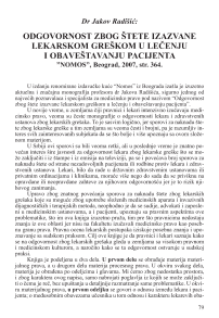 Dr Jakov Radišić, Odgovornost zbog štete izazvane lekarskom greškom u lečenju i obaveštavanju pacijenta, 'Nomos', Beograd, 2007