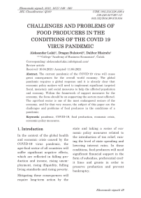 Challenges and problems of food producers in the conditions of the COVID-19 virus pandemic