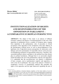 Institutionalization of rights and responsibilities of the opposition in parliament – A comparative European perspective