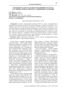 Положение малого и среднего предпринимательства в условиях антироссийского санкционного давления