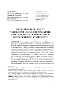 Mediation settlement agreement under the Singapore convention as a cross-border restructuring instrument