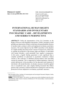 International human rights standards and involuntary psychiatric care – Developments and Serbia’s perspective