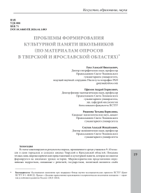 Проблемы формирования культурной памяти школьников (по материалам опросов в Тверской и Ярославской областях)