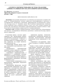 Алгоритм совершенствования системы управления административным персоналом клинической больницы