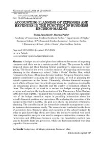 Accounting planning of expenses and revenues in the function of business decision-making