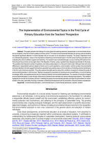 The Implementation of Environmental Topics in the First Cycle of Primary Education from the Teachers’ Perspective