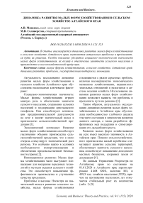 Динамика развития малых форм хозяйствования в сельском хозяйстве Алтайского края