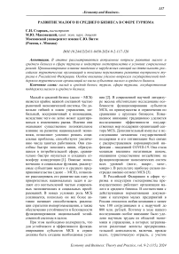 Развитие малого и среднего бизнеса в сфере туризма