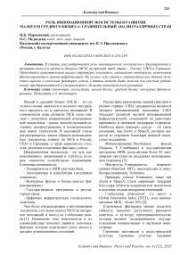 Роль инновационной экосистемы в развитии малого и среднего бизнеса: сравнительный анализ различных стран