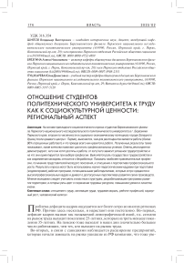 Отношение студентов политехнического университета к труду как к социокультурной ценности: региональный аспект