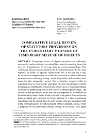 Comparative legal review of statutory provisions on the evidentiary measure of temporary seizure of objects