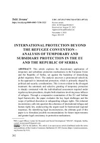 International protection beyond the Refugee Convention – An analysis of temporary and subsidiary protection in the EU and the Republic of Serbia
