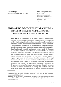 Formation of cooperative capital – Challenges, legal framework and development potential