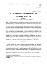 Automation and digitalization of production processes – Industry 4.0
