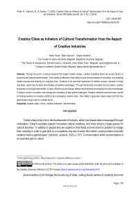 Creative Cities as Initiators of Cultural Transformation from the Aspect of Creative Industries