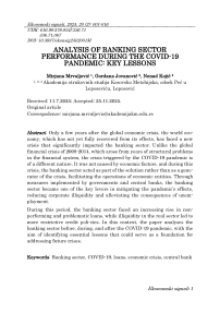 Analysis of banking sector performance during the COVID-19 pandemic: key lessons