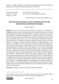 Motivation for physical activity among athlets and recreational participants in Serbia